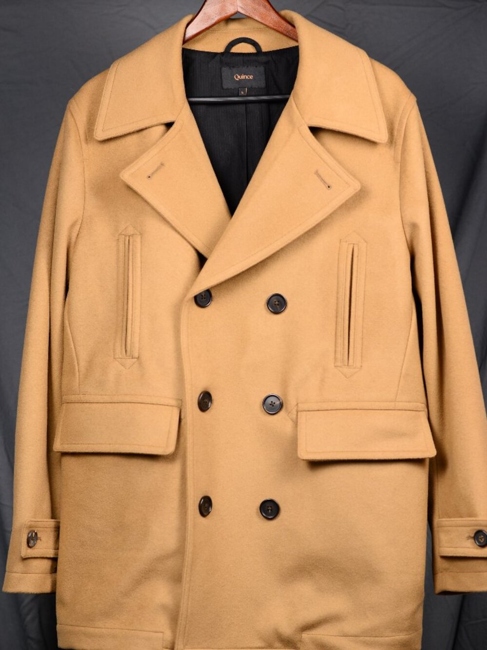 Quince Italian Virgin Wool Double Breasted Pea Coat Camel L